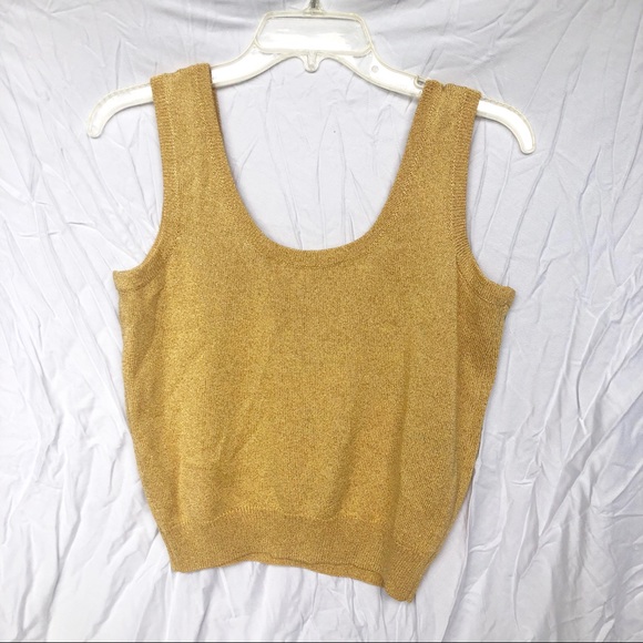 St. John Basics Metallic Gold Crop Tank Top Size S - Picture 5 of 6